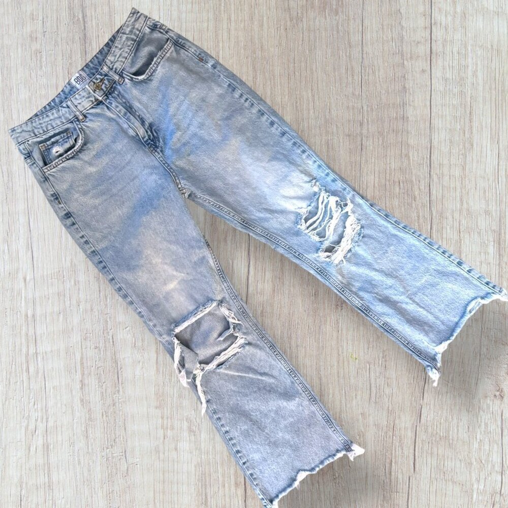 BDG Urban Outfitters Wilco Destroyed Cropped Flare Jeans High Rise Light Wash 28